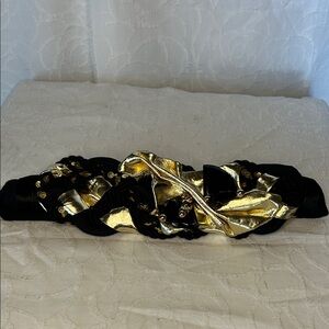 RHEA Vintage Elegant Black and Gold Accents Women's braided belt.